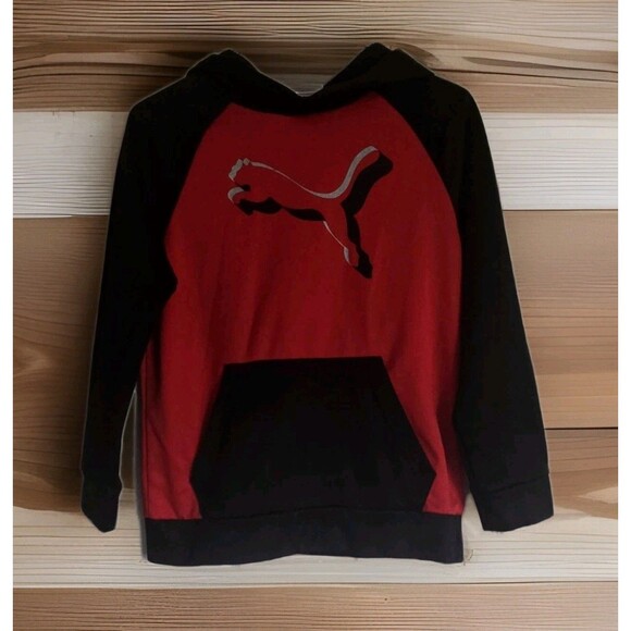 Puma Hoodie Boys Size M 10-12 Street Wear Hoodie Black Red Pull Over Sweat Shirt - Picture 1 of 9